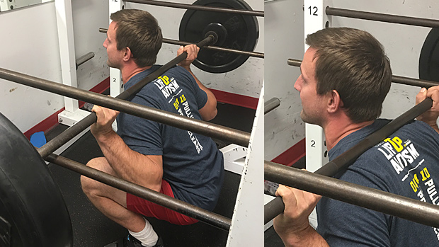 Lifting the bar off the bottom pins in the squat rack